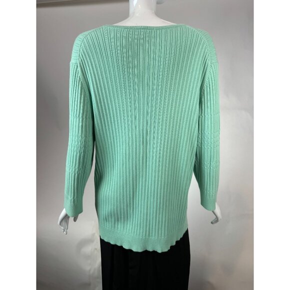 Croft & Barrow Womens Mint Green Ribbed V-Neck Sweater 2X 100% Cotton - Picture 3 of 16